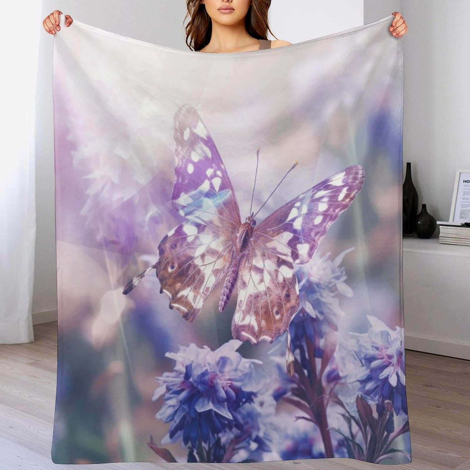 Couverture en flanelle papillon plaid chaud doux jeté de canapé 140x180