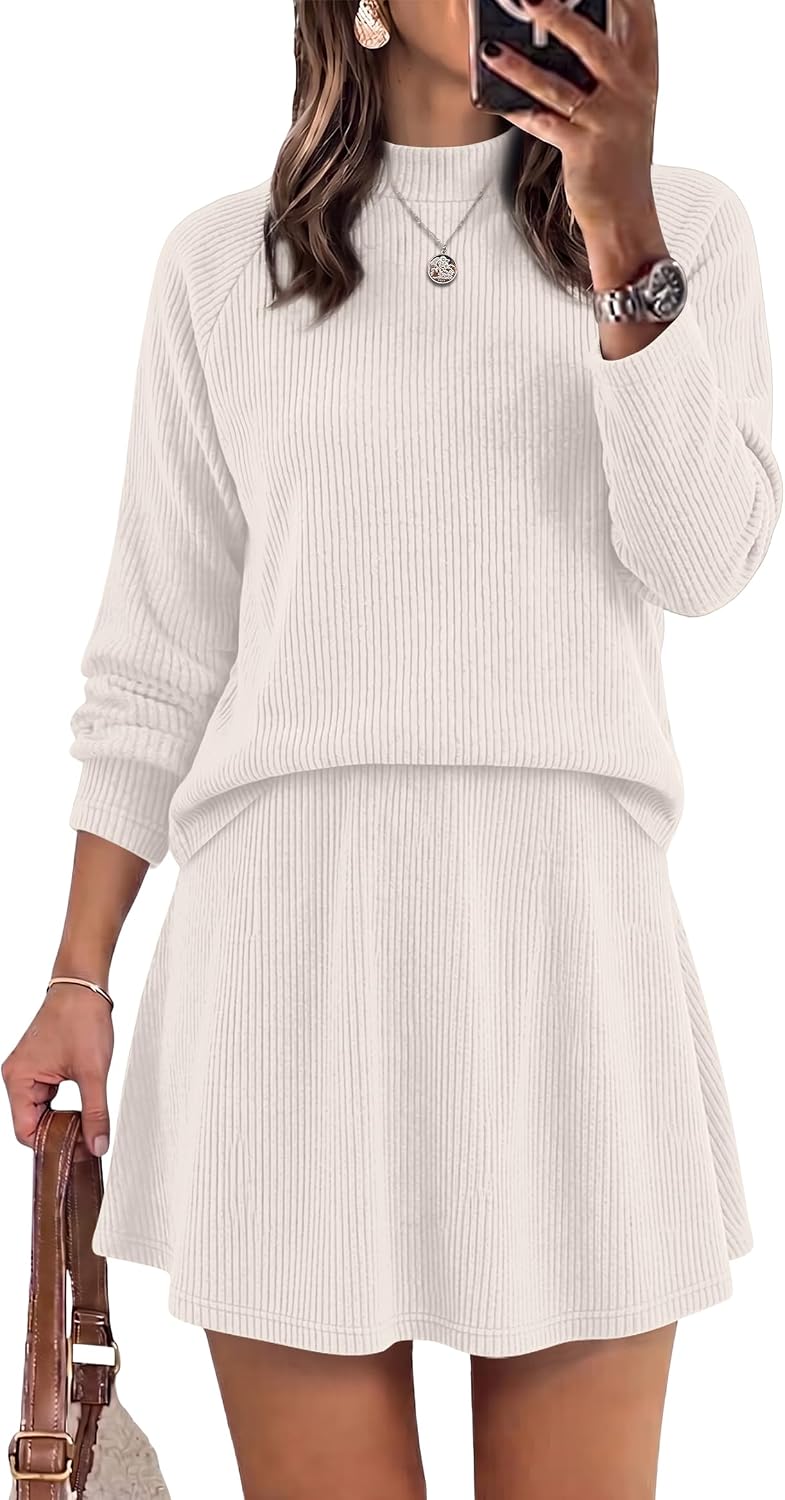 WIHOLL 2 Piece Sets for Women Mini Skirt Lightweight Sweaters Mock Neck | Two Piece Sets for Women, Mini Skirts, Brunch Cocktail Dress, Cute Girls Clothes, Trendy Fall Fashion, Vacation Clothes