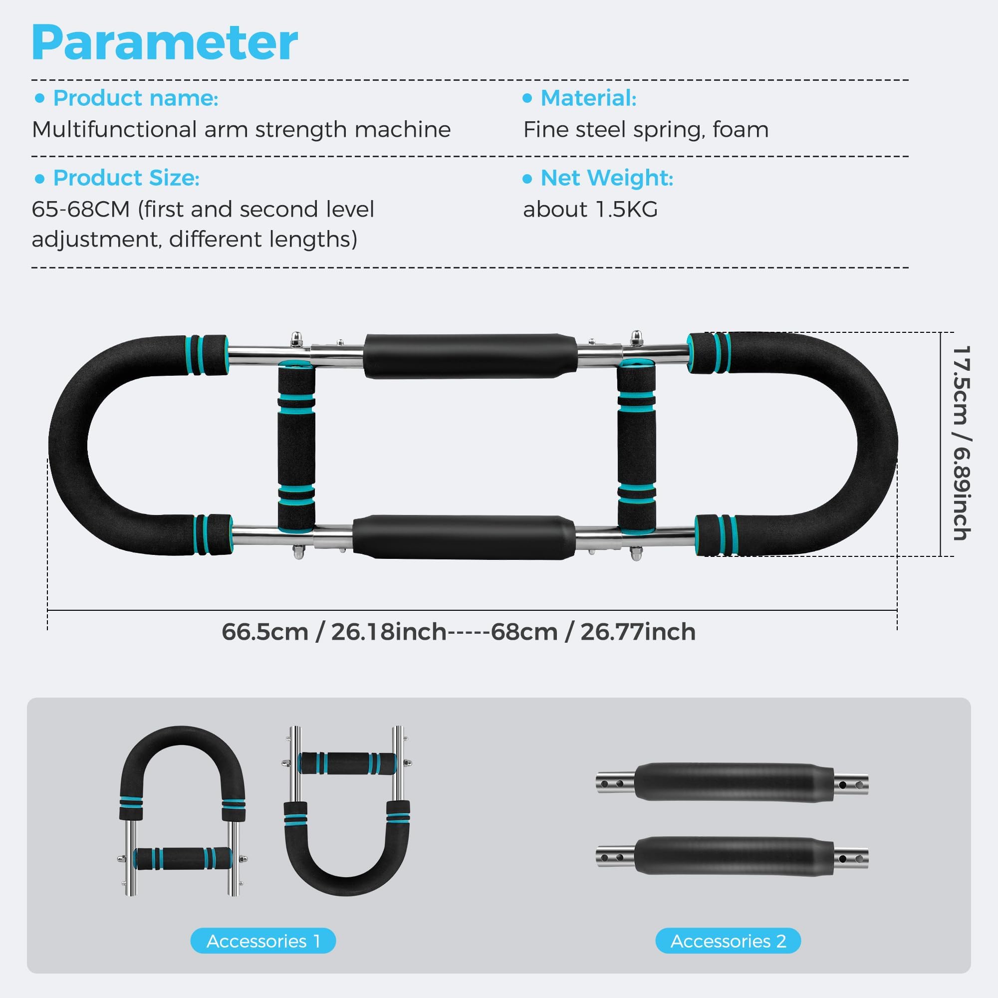auvstar Twister Arm Trainer,(30-50 kg/65-110 lb)Allenatore Regolabile per Braccia e Pettorali Portatile,Design Rimovibile,Allenamento Pettorali per Allenamento Casa/Ufficio/Viaggio