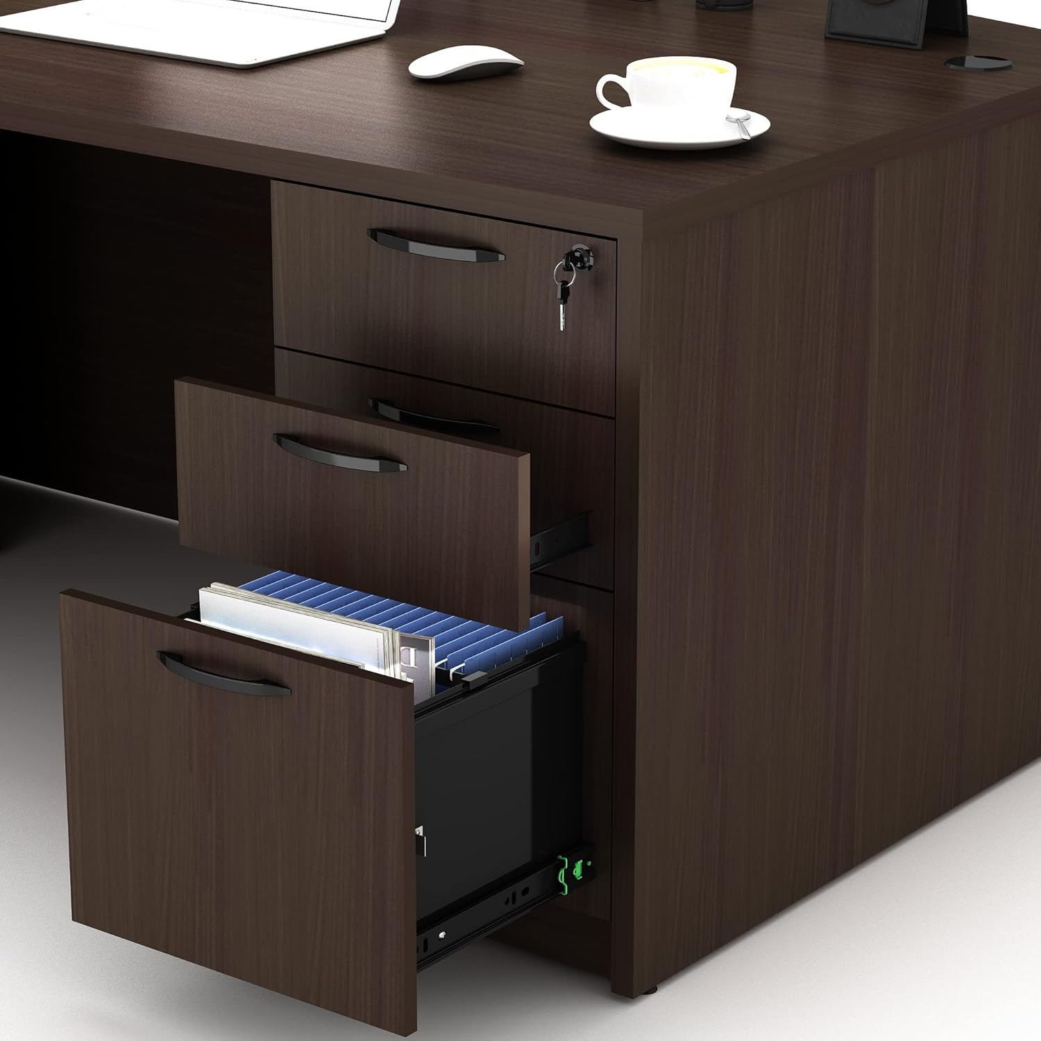 GINO Collection, 67" W L Shape Executive Office Desk with Two File Cabint - Right Return