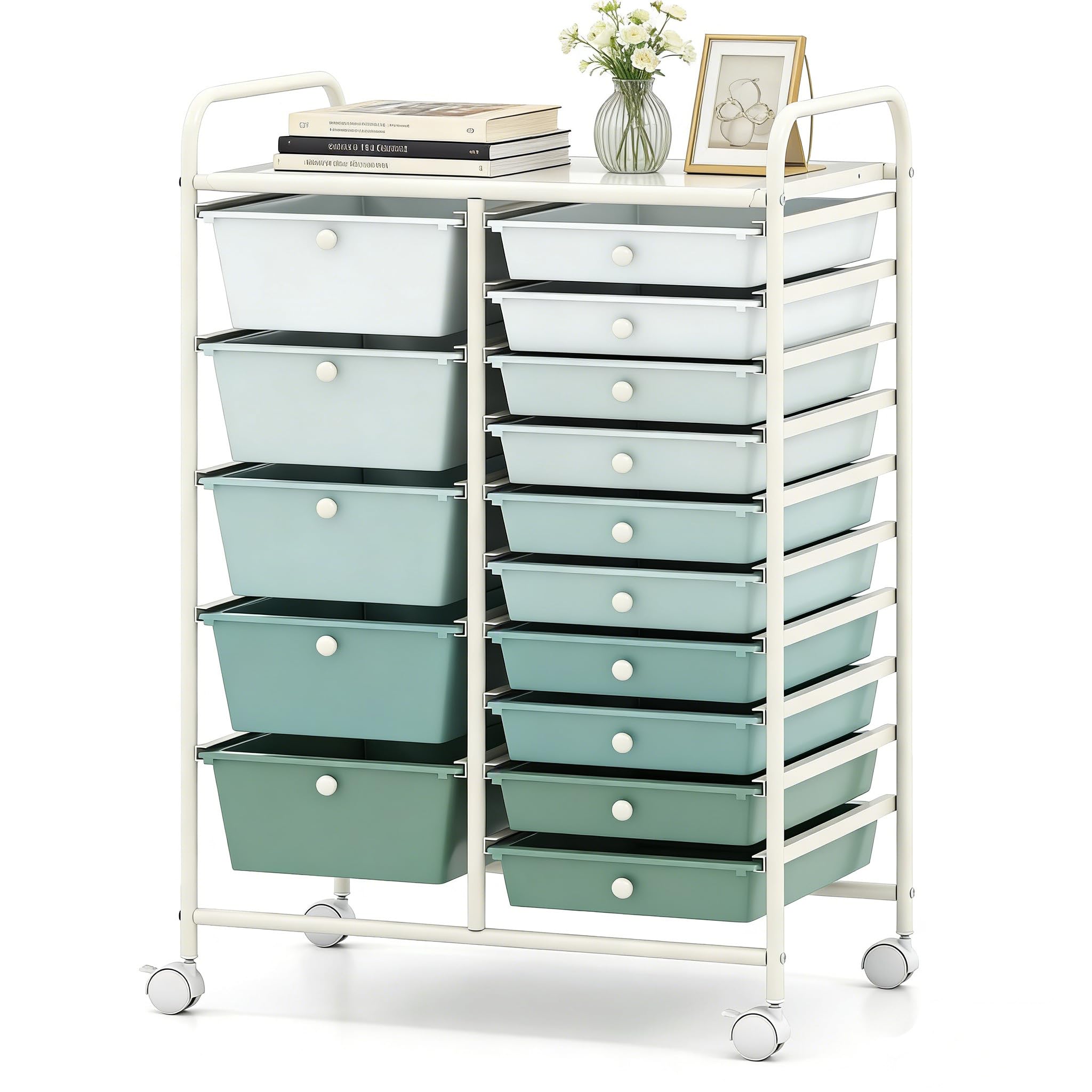 COSTWAY 15 Drawer Rolling Storage Cart, Mobile Storage Organizer