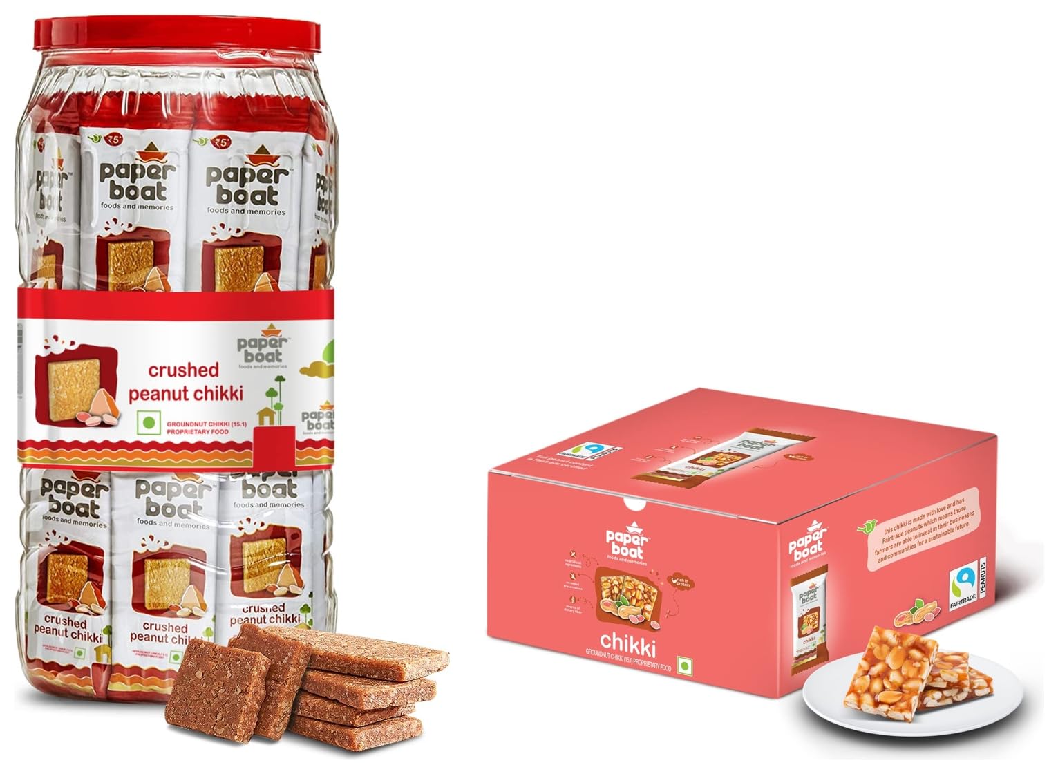 Paper Boat Crushed Peanut Chikki Jar, 800g & Paper Boat Chikki, Peanut Bar, No Added Preservatives and Colours | Gajak | Sweets | Made with Jaggery | Gazak (Pack of 30, 25g Each)