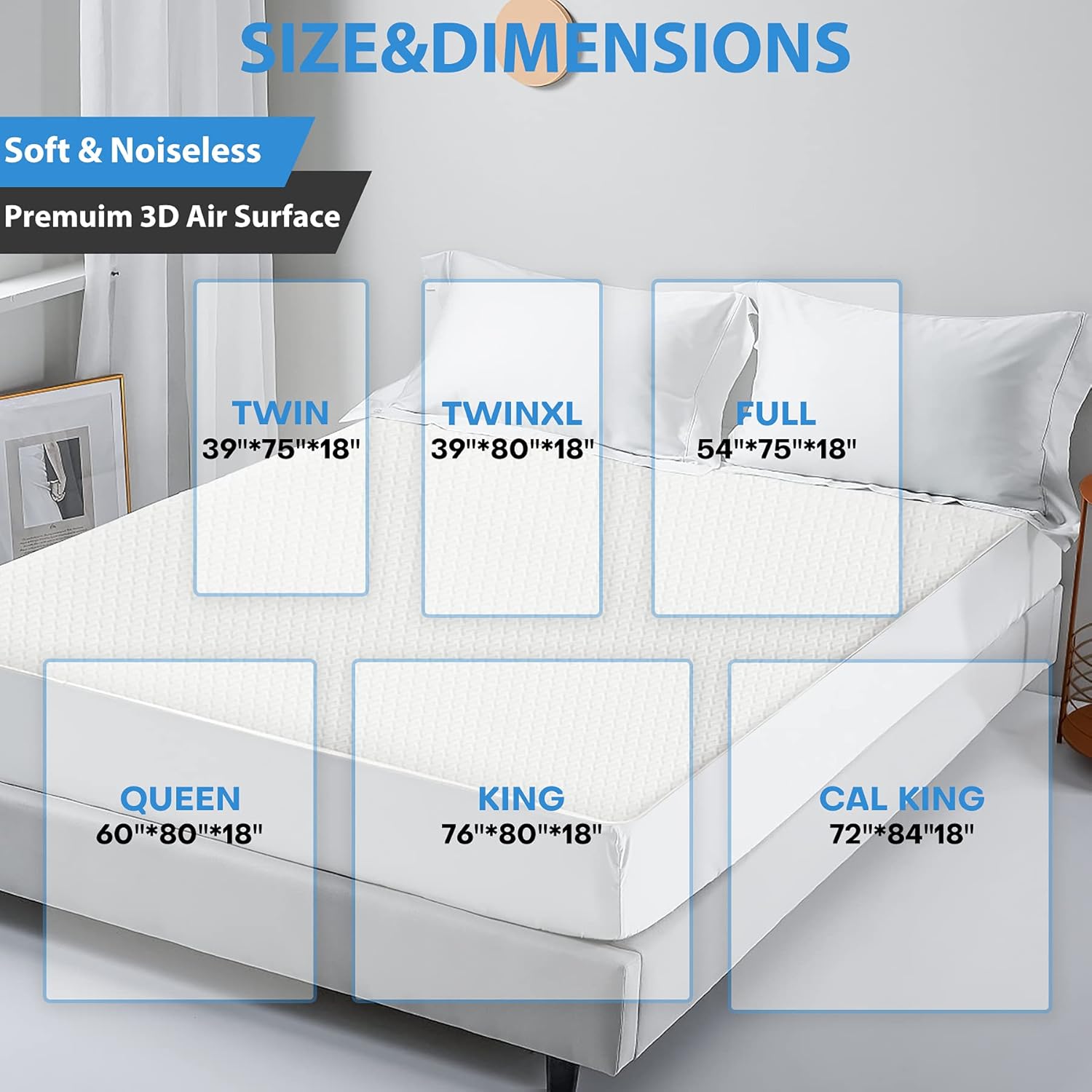 Premium Mattress Protector(Queen ) with Smooth 3D Air Bamboo Polyester Fabric Waterproof & Ultra Soft Protector Cover Breathable Noiseless Bed Mattress Pad -Fitted. 8" - 21" Deep Pocket. : Home & Kitchen