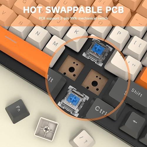 Miniatura 4 de Teclado mecánico inalámbrico, teclado para juegos de 2.4 GUSB-CBluetooth, intercambiable en caliente, almohadilla numérica eficiente, reposamuñecas