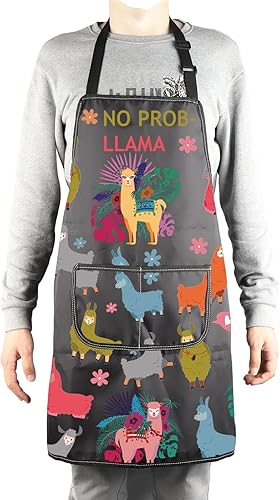 Miniatura 4 de MBMSO Delantales de llama con bolsillos, divertido regalo de llama para los amantes - Delantal de cocina para cocinar, aseo, barbacoa
