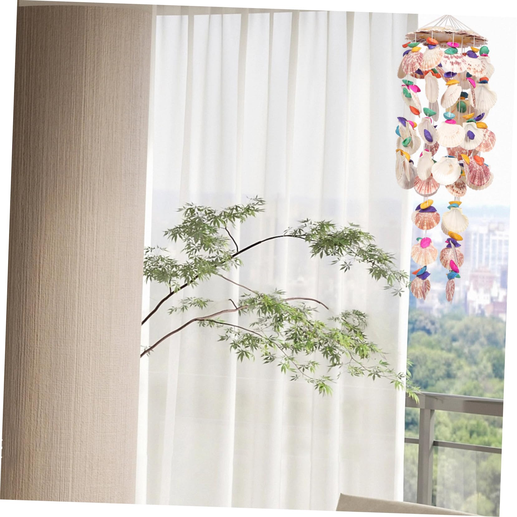 Carillon Éolien en Coquillage Naturel Conque Élégant Son Clair et Doux pour Décoration Extérieure Maison et Soulagement de L'anxiété