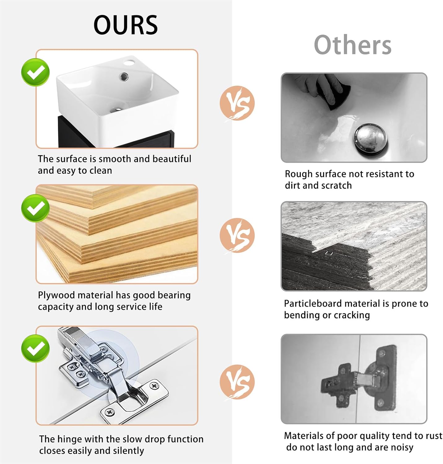 Henf 12in Wall Mounted Bathroom Vanity Sink Combo for Small Space, Modern Vanity Set with Ceramic Sink Top, Hanging Garage Vanity w/Sink, Floating Small Bathroom Cabinet, Black