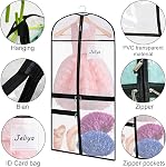 Clear Dance Garment Bags for Costumes, 3pcs Children Hanging Clothes Storage With Pockets, Foldable Dress Cover Protector for Suits Travel Competition Storage