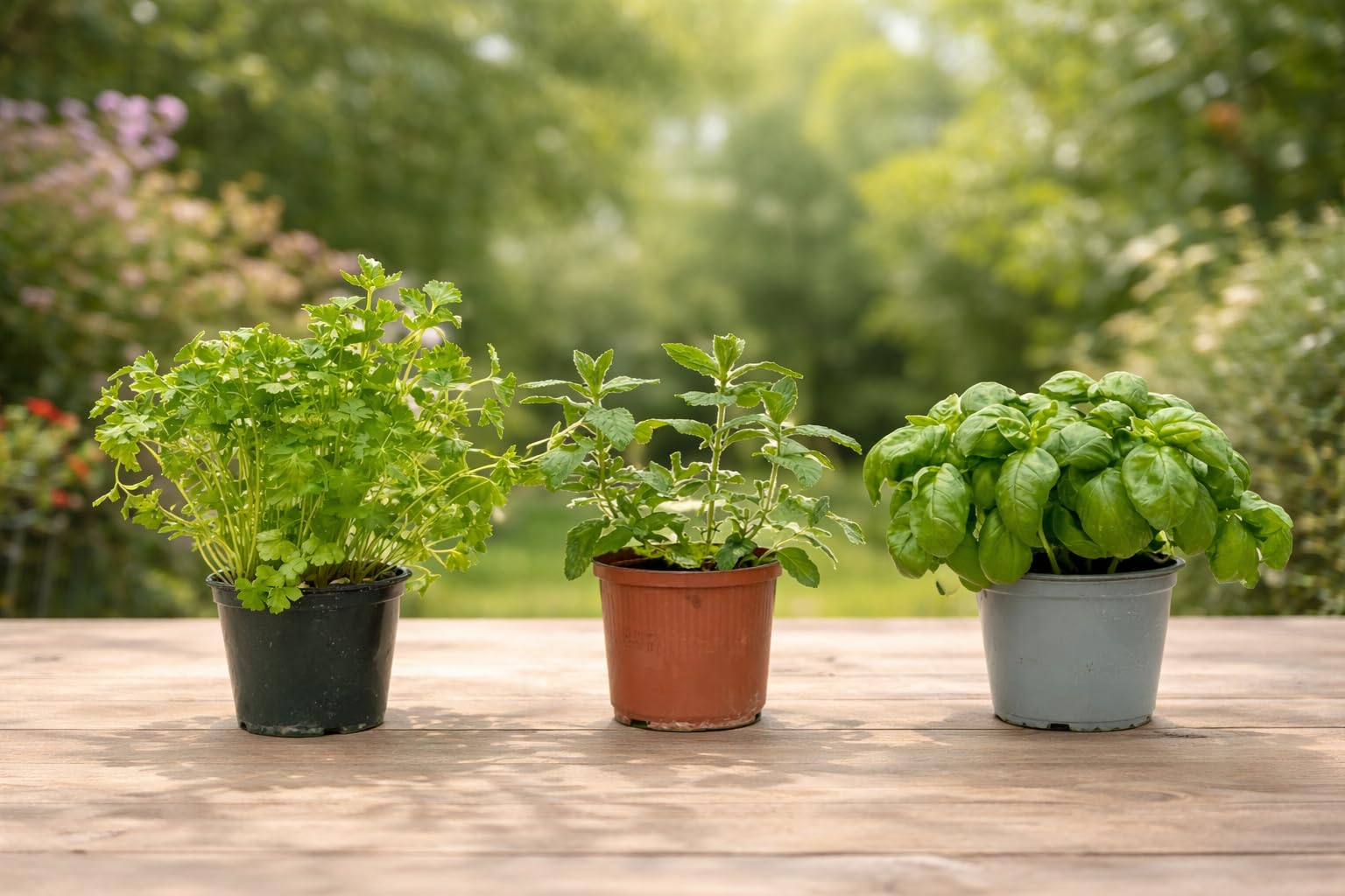 Vandas Set 3 Varietà Piante Aromatiche in Vaso 14 cm Basilico Menta Prezzemolo per Cucina Balcone e Giardino Made in Italy