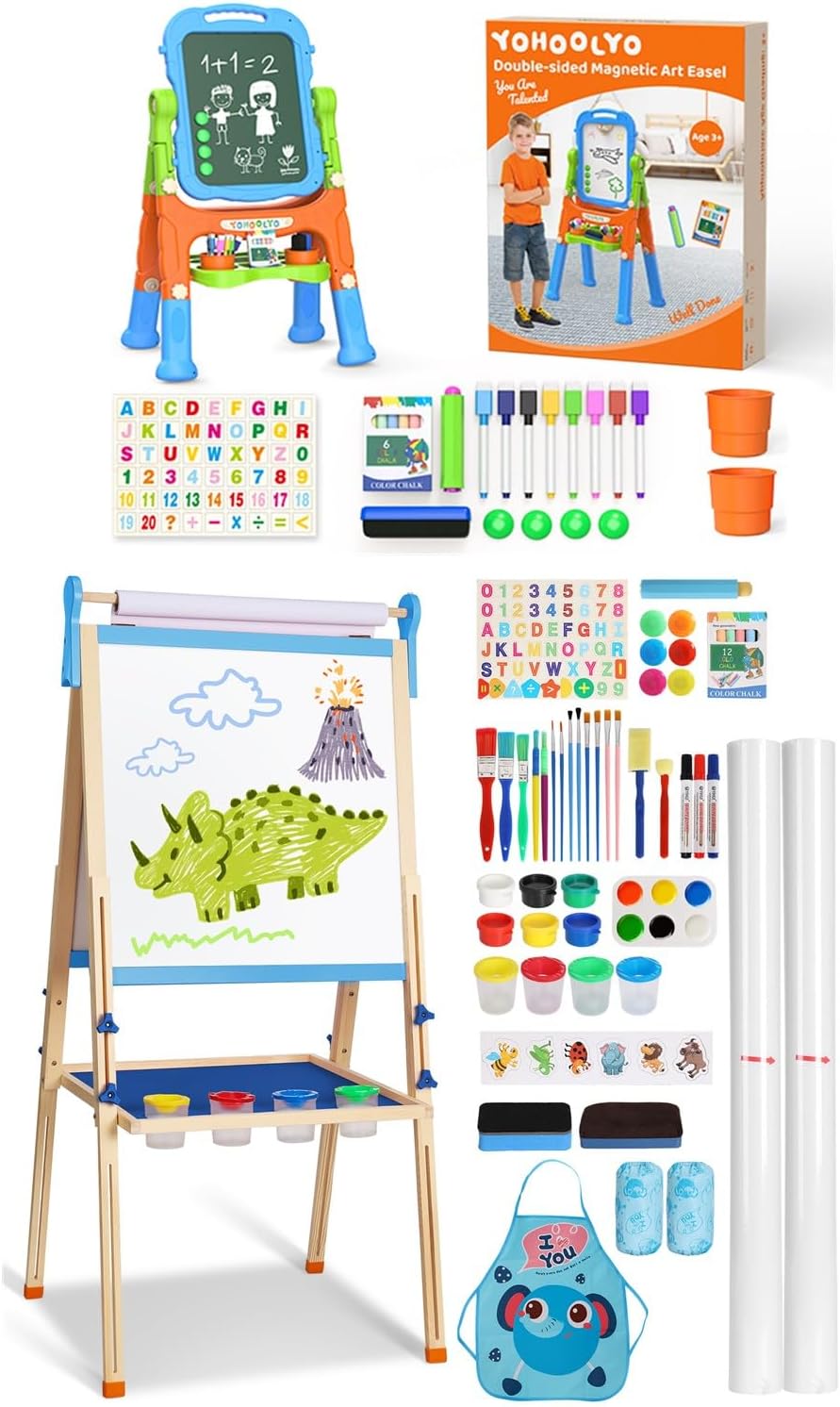 YOHOOLYO Kids Easel High and Plastic Easel Low Kids Toddler Art Gift for Girls and Boys 2 PCS