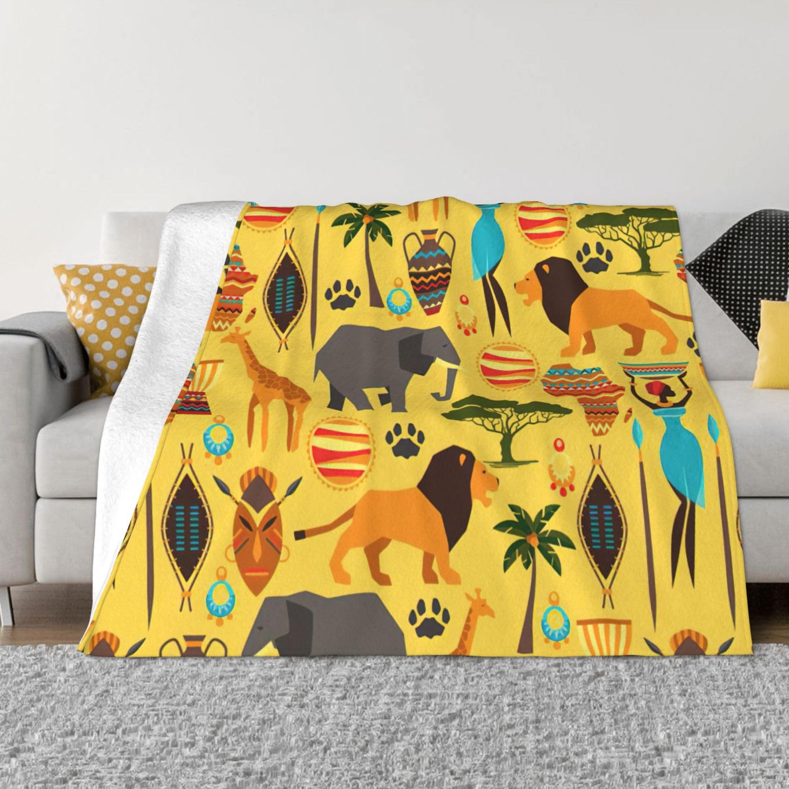 SDEGTHO Africa Elephant Printing Ultra Soft Micro Fleece Anti Pilling Flannel Sofa Blanket For Camping Travel