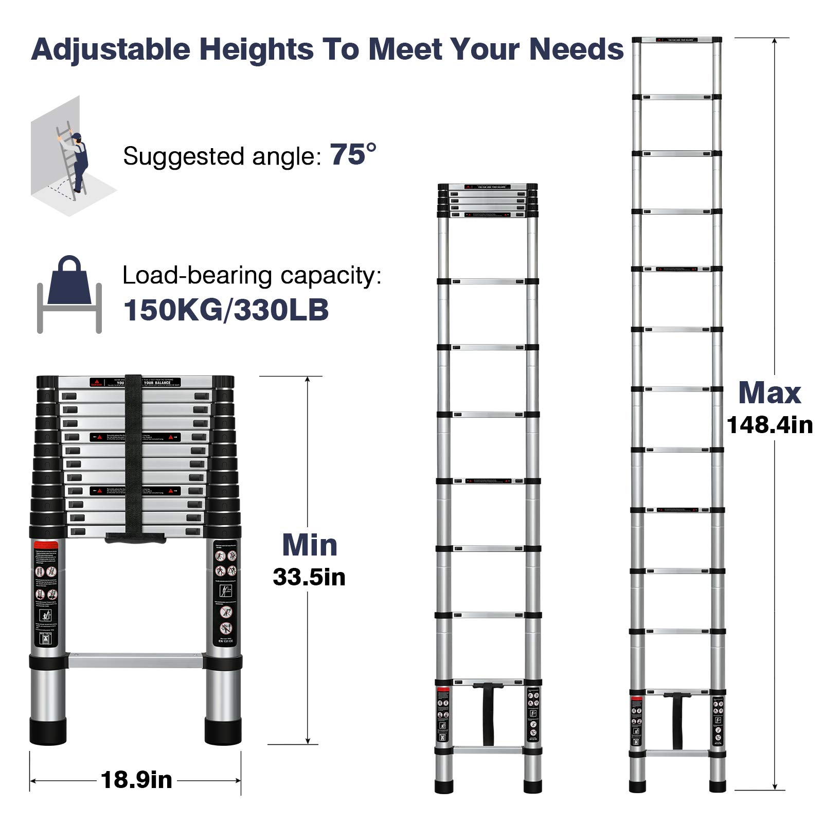 Buy augtarlion Aluminum Telescoping Extension Ladder 12.5 FT, Folding