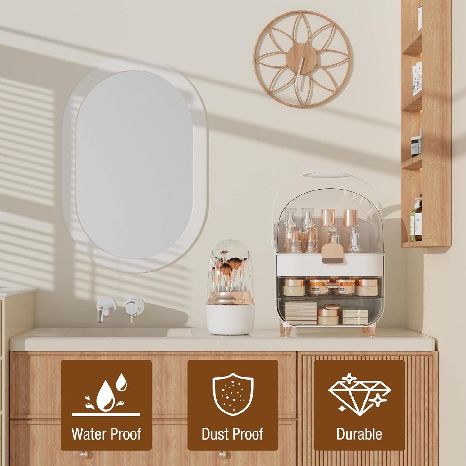 Makeup Organizer, Skincare Organizers With Makeup Brush Holder, Cosmetic Organizer for Countertop,Bathroom, Vanity, Cosmetic Display Cases, Birthday Gifts for Teen Girls (Rose Gold)