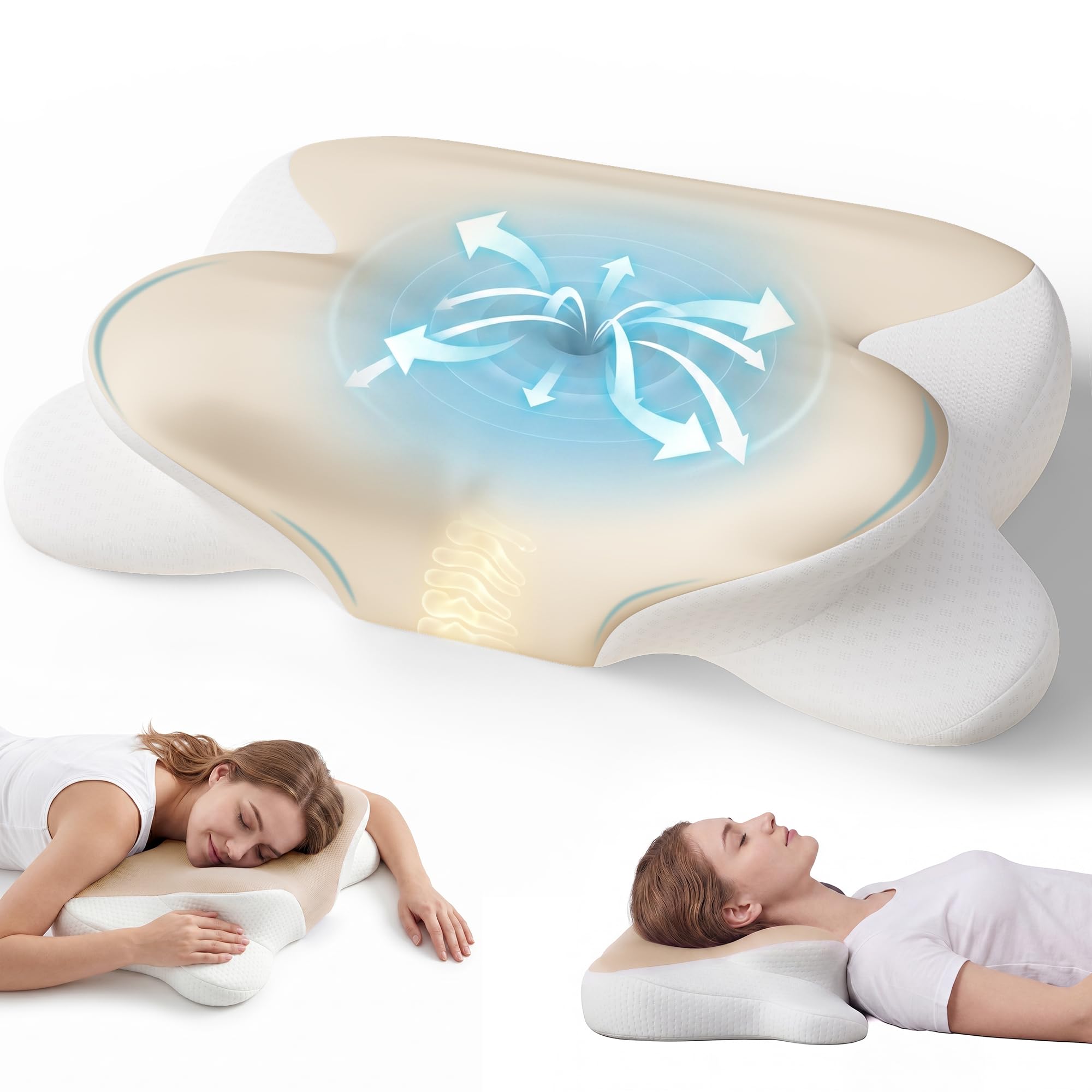 Memory Foam Pillow for Neck And Shoulder Relief, Zero Pressure Ergonomic Pillow for Side/Back/Stomach Sleeper, Cervical Pillow with Cooling Washable Cover, As a gift for your Family & Friend