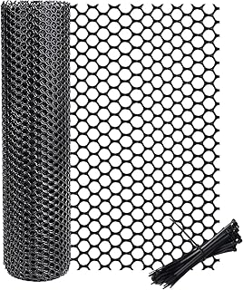 vensovo Black Plastic Wire Mesh 15.7IN x 10FT Roll - Chicken Wire Fencing for Poultry, Gardening Barrier, Balcony Guard for Cats and Dogs, Floral Craft Mesh with 20 Zip Ties