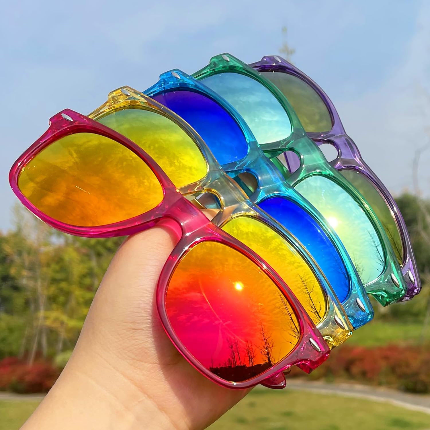 SUNOVELTIES 12/24 Pack Neon Party Sunglasses Mirrored/Jelly Lens Bulk Glasses Horn Rimmed Eyewear for Men Women - Image 4