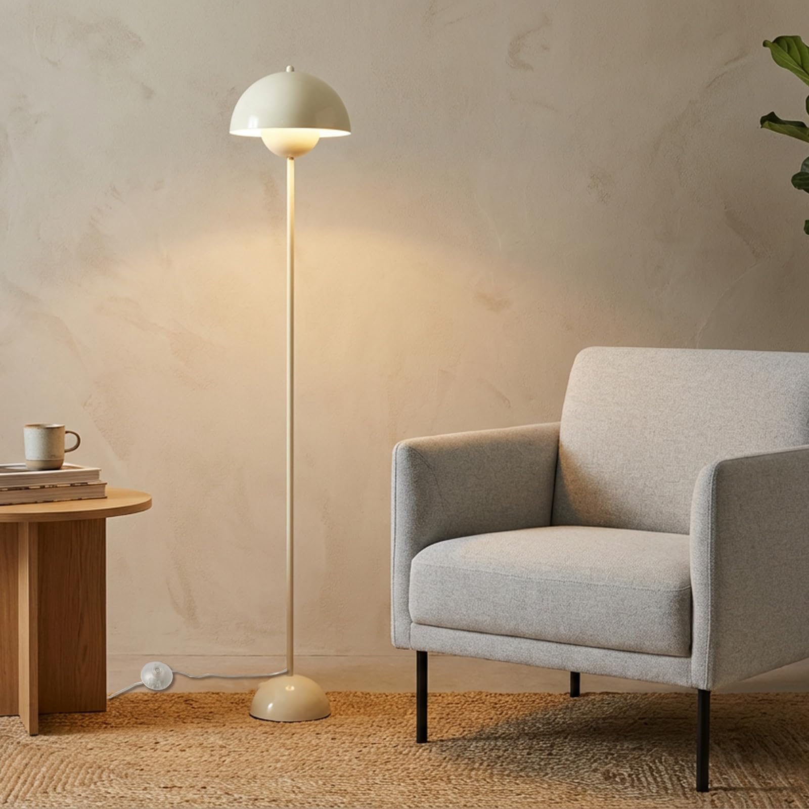 Alpinaluz Nowoczesna Lampa Podłogowa z Podwójnym Metalowym, Minimalistyczny Design w Kolorze Kremowo-Białym, Wysokość 164 cm, Stabilna Podstawa z Włącznikiem Nożnym - Idealna do Salonu i Czytania
