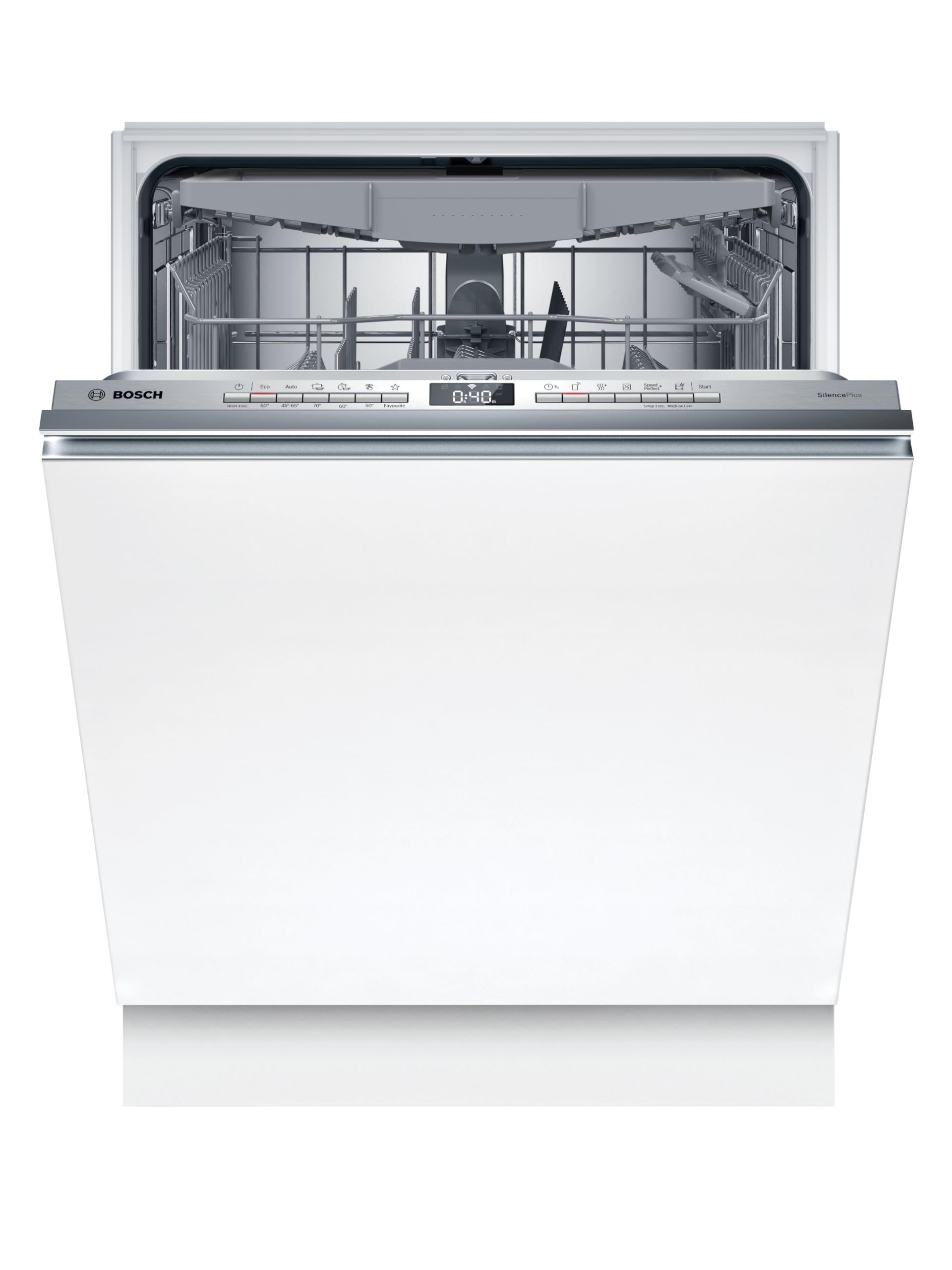 Bosch - Lavavajillas Totalmente Integrable, Serie 4, 60 cm. de ancho, 14 servicios, 3ª bandeja, Home Connect, Motor Eco Silence, Blanco, SMV4ECX28E