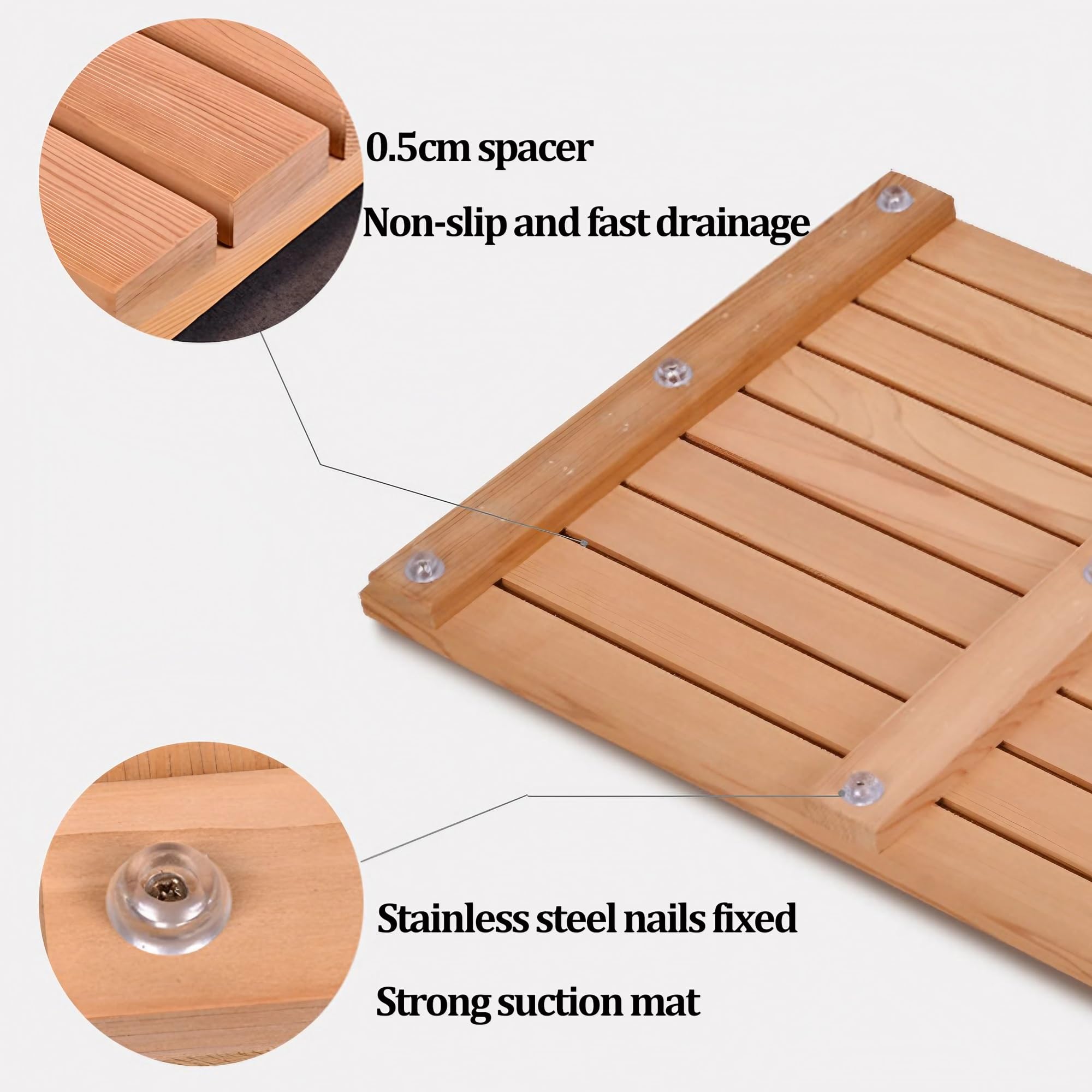 Pedana Doccia Legno, Più Dimensioni Tappetino Doccia Antiscivolo, Esterna Giardino Tappeto Doccia, Pedana Legno, Tappetino Piscina, Pedana Doccia Antiscivolo per la Vasca e la Sauna(50x100cm/20x39in)