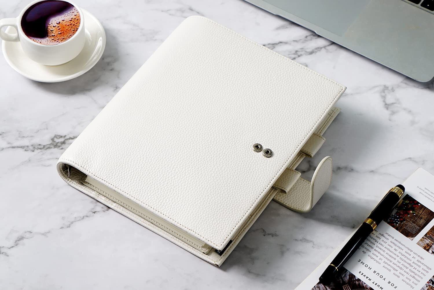 Moterm A5 Luxe Ringe Planer - Echtes Leder Binder Organizer (Kiesel-Creme,30mm Ring)