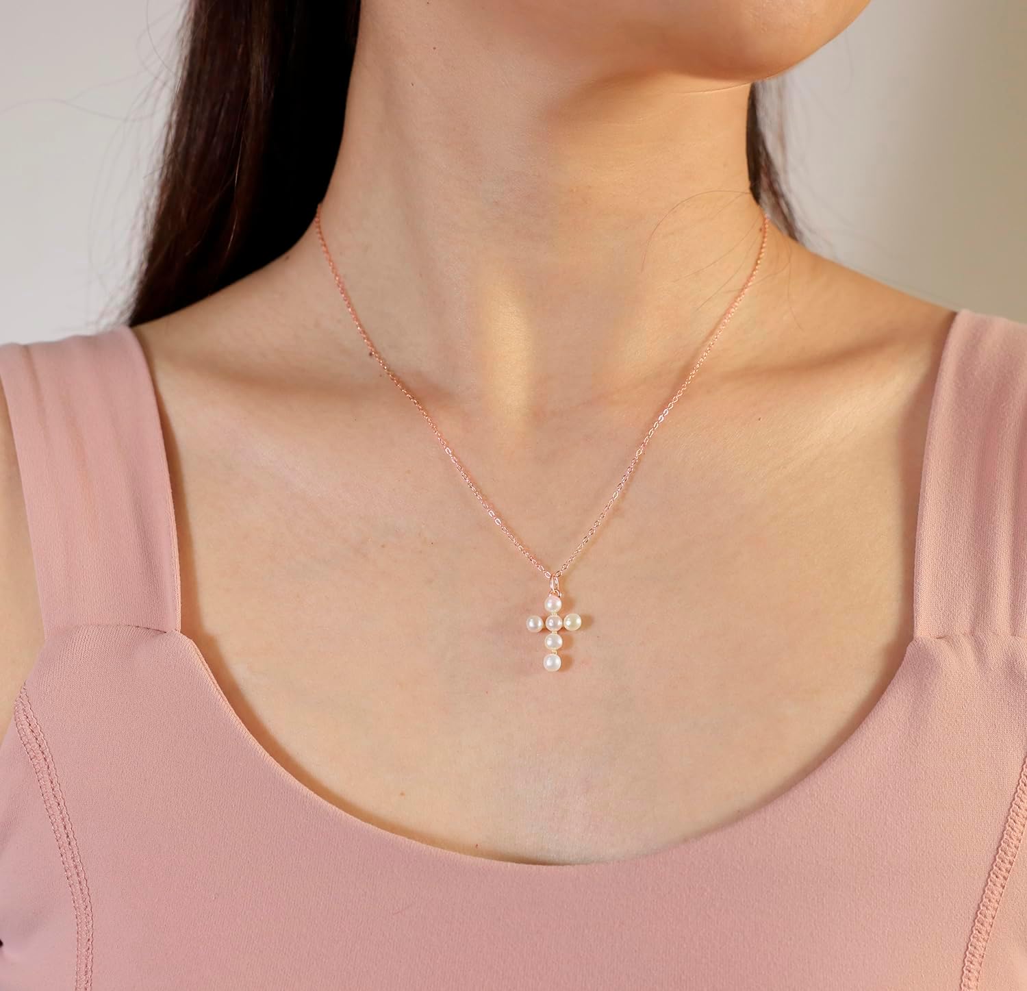 Wicary Pearl Cross Necklace for Women Sterling Silver Freshwater Pearl Pendant Necklaces Christian Jewelry for Women Meaning Gifts for Anniversary Wedding Bridesmaid - Image 2