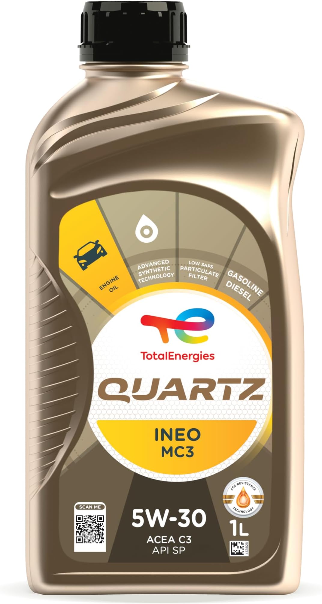 Quartz INEO MC3 5W30 Engine Oil - ACEA C3, API SP - Low SAPS - Age-Resistance Technology - Advanced Synthetic Motor Oil Lubricant - 1L