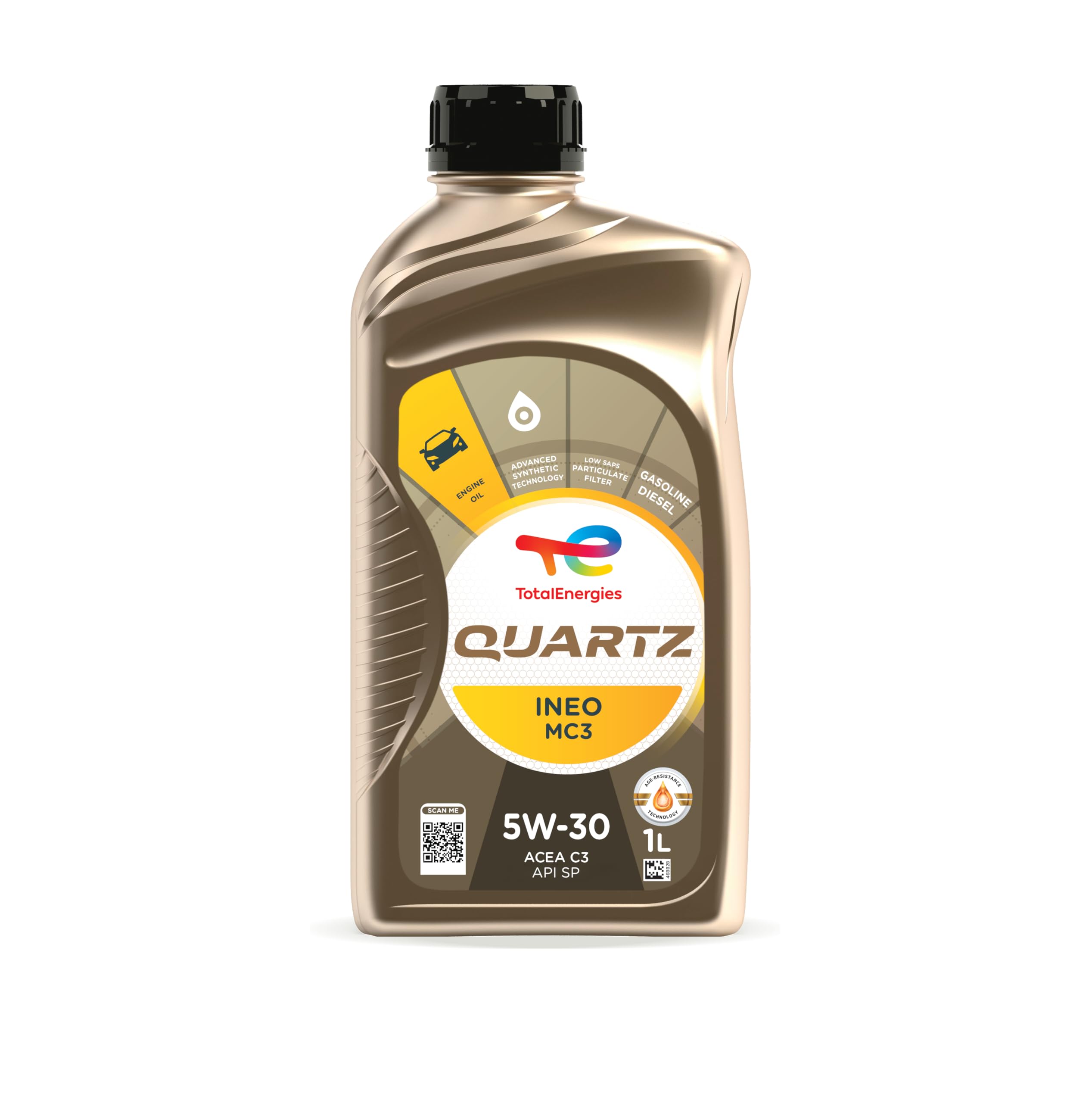 TotalEnergiesQuartz INEO MC3 5W30 Engine Oil - ACEA C3, API SP - Low SAPS - Age-Resistance Technology - Advanced Synthetic Motor Oil Lubricant - 1L