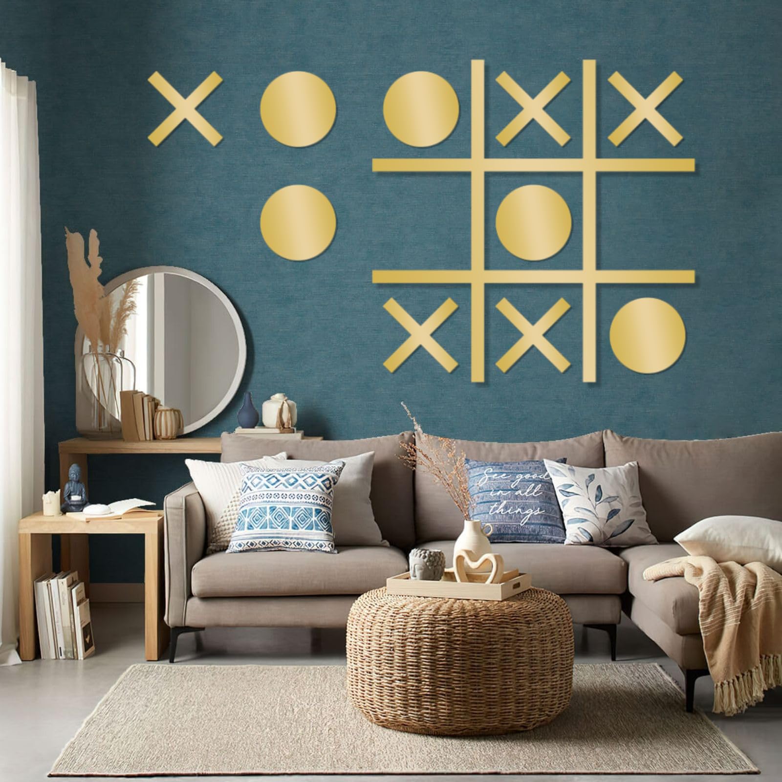 Metall-Wanddeko, Tic-Tac-Toe, Tic-Tac-Toe-Deko, Brettspielkunst, Lustige Deko, Spiel-RoArt, für Ro (Schwarz, 60 x 60 cm)
