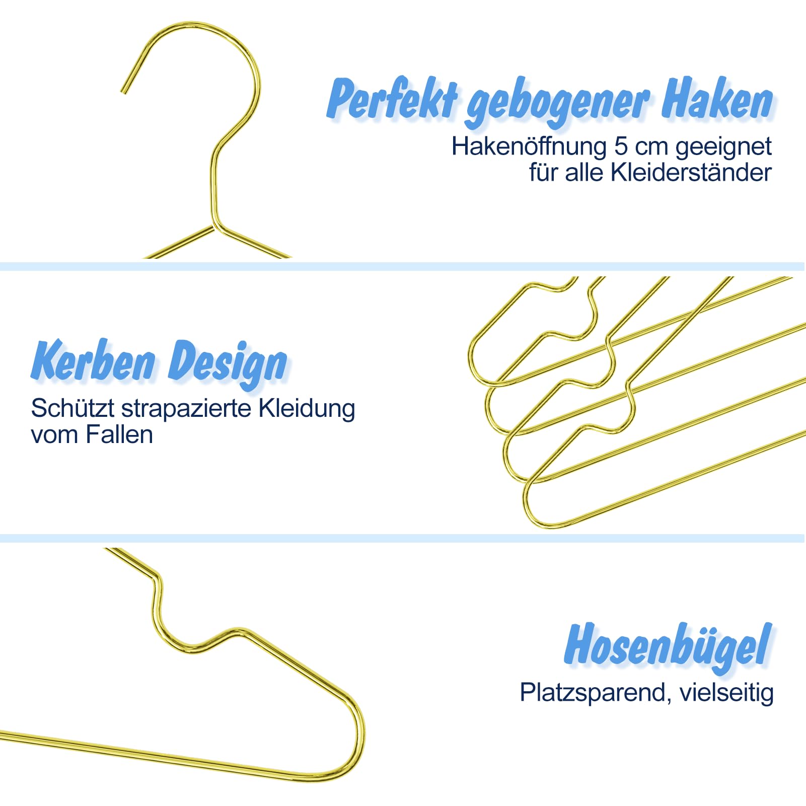SPECILITE Kinder/Baby Metall Kleiderbügel, Gold 30 Stück(30 cm Breit), Stabile Bügel Metalldraht, für Babykleidung, Kleiderschrank, Garderobe, Platzsparend, mit Einkerbung