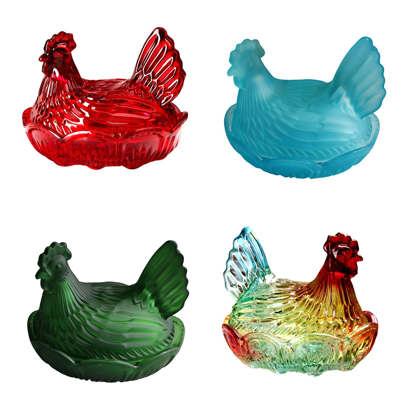 Vasos de cristal, forma de pollo, cuenco de dulces, cuenco retro para caramelos con tapa, plato de postre, cuenco para aperitivos, adorno para decoración del hogar, cubierto