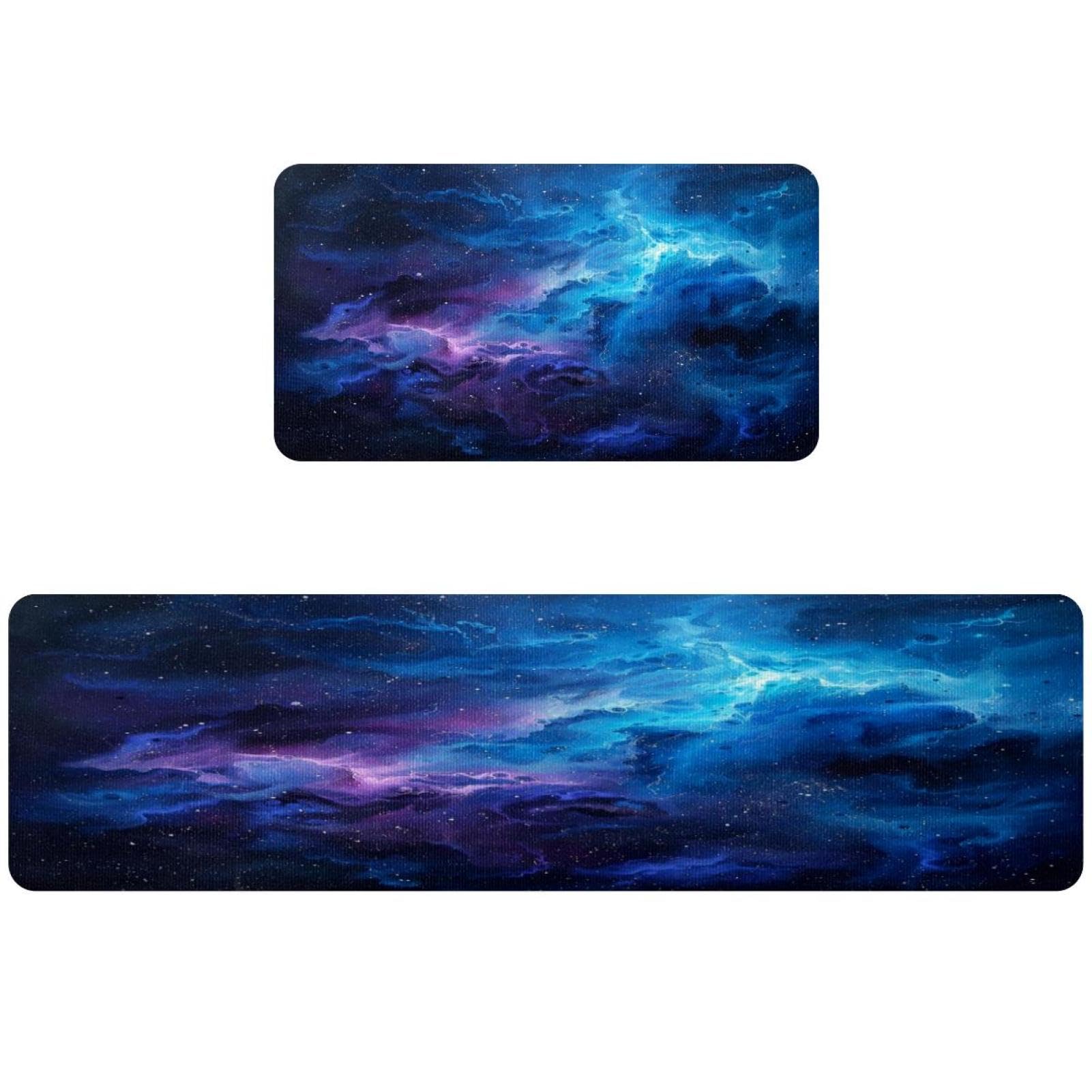 Lot de 2 tapis de cuisine lavables tapis de couloir absorbants et tapis de buanderie galaxie