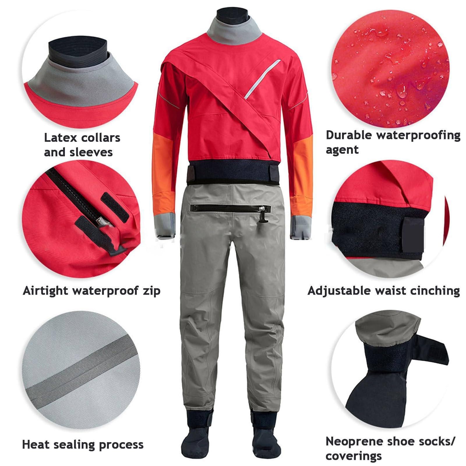 3-Lagen-Trockenanzug, Latex-Knöchelmanschetten-Trockenanzug, Komplett Verschweißt Wasserdicht/spritzwassergeschützt, Für Alle Wassersportarten Jolle, Segeln, Kajak, Kanu, SUP, Paddleboard(Schwarz,3XL)
