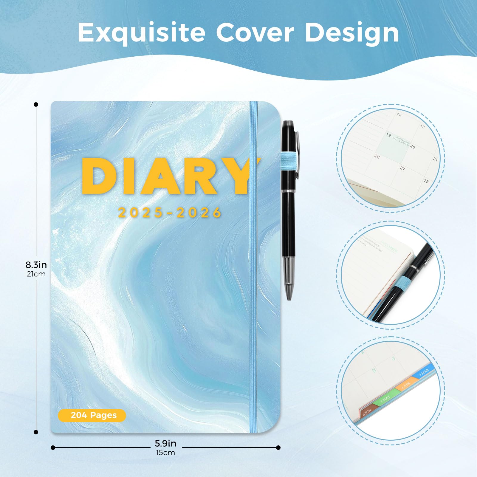 Diary A5 Page a Day,July 2025-June 2026,Full Year Daily Planner with Colorful Monthly Tabs,Pen Set & Fine Inner Pocket,5.9" 8.5" (Ocean Waves) - Image 2