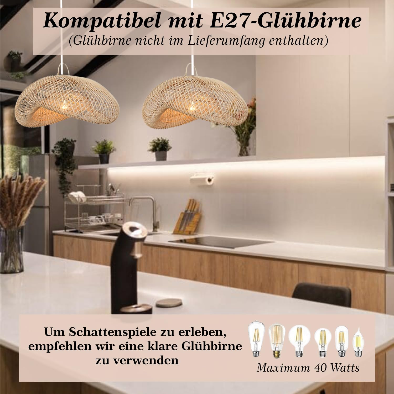 Casa Moro Rattan Lampe LUNA S aus Natur Rattan & Eisen handgefertigte Boho Chic Pendelleuchte moderne Hängelampe LP007-S