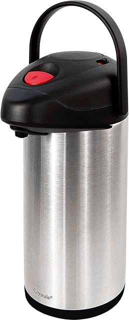 5L 5000ml Air-Pot Flask Hot Cold Stainless Steel Pump Action Vacuum Flask Tea Coffee Drinks (Set of 1 Airpot)