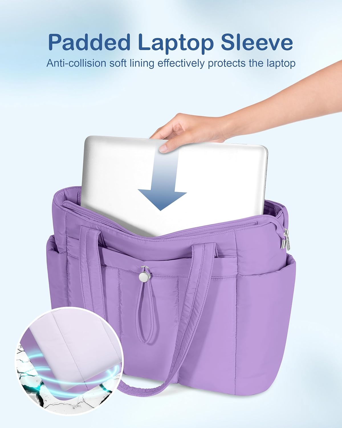 TOPDesign Puffy Tote Bag for Women with Cup Holder & Laptop Compartment & Cosmetic Bag & Trolley Sleeve for Work, Travel - Image 6