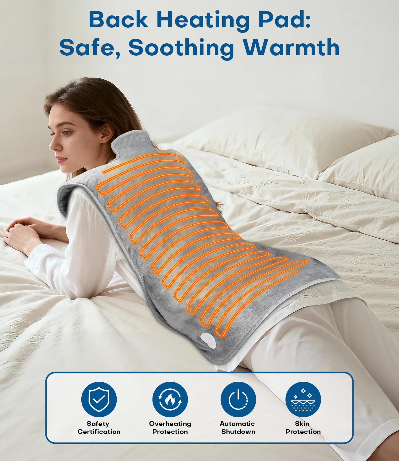 Elektrische Heizkissen für Rücken Schulter,60 x 100 cm Wärmewickel mit Schneller Erwärmung,6 Temperaturstufen mit 4 Zeitschaltuhren heizdecke Rücken Auto-OFF-Timer, Flanellmaterial, Waschbar