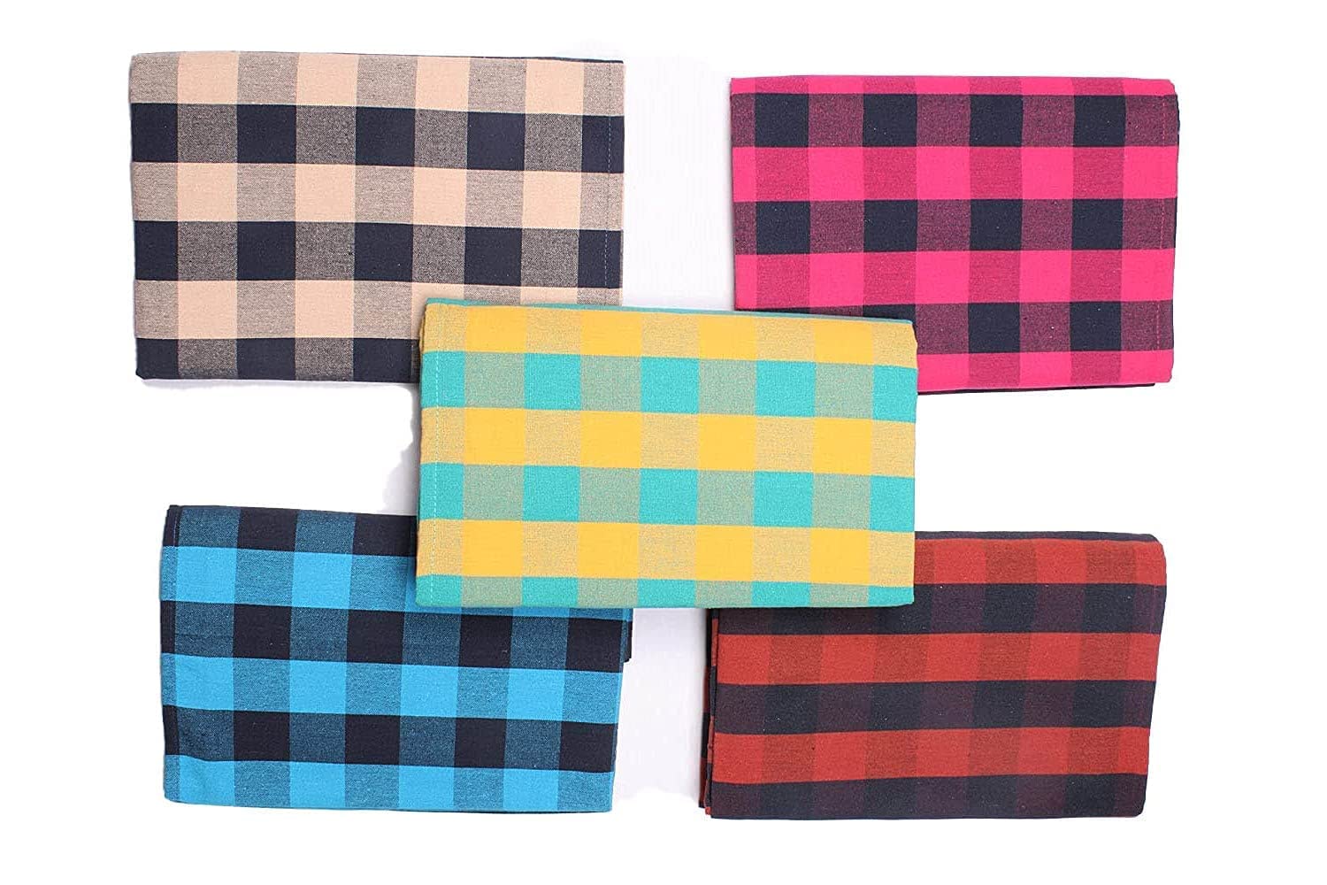 THARUNSHA ELITE Single Size Pure Cotton Blanket/Solapur Chaddar /100% Cotton Blanket Cotton Bedsheet for All Weather Daily use Checkered Pink RED Yellow Green Sandal Blue Combo of 5 (B099W799LJ) Amazon Price History, Amazon Price Tracker