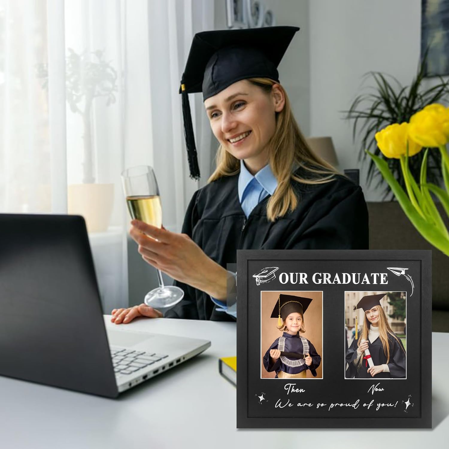 GraduatePro Then and Now Graduation Picture Frame for 2 Photos, HD Real Glass -Double 5x7 Frame, Graduation Gift for Son, Daughter, High School & College Graduate Keepsake for Parents