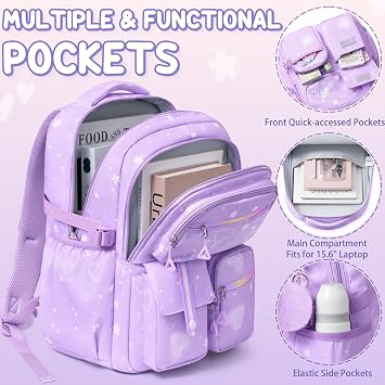 Fimibuke Backpack for Girls, 3 PCS Waterproof Kids Backpack with Lunch Box & Pencil Case Set, Cute Travel Bookbag School Bag for Kindergarten Elementary Middle High School Student Toddler Kids Teens
