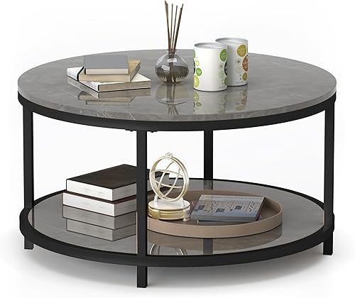 WiberWi Mesa auxiliar redonda de 33.5 pulgadas para sala de estar, mesa circular moderna con patas de marco de metal resistentes y parte superior de