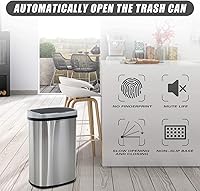 Vista 7 de Bote de basura de 13 galones con tapa, botes de basura automáticos para cocina, 50 L, con sensor de movimiento, cubo de basura de acero inoxidable