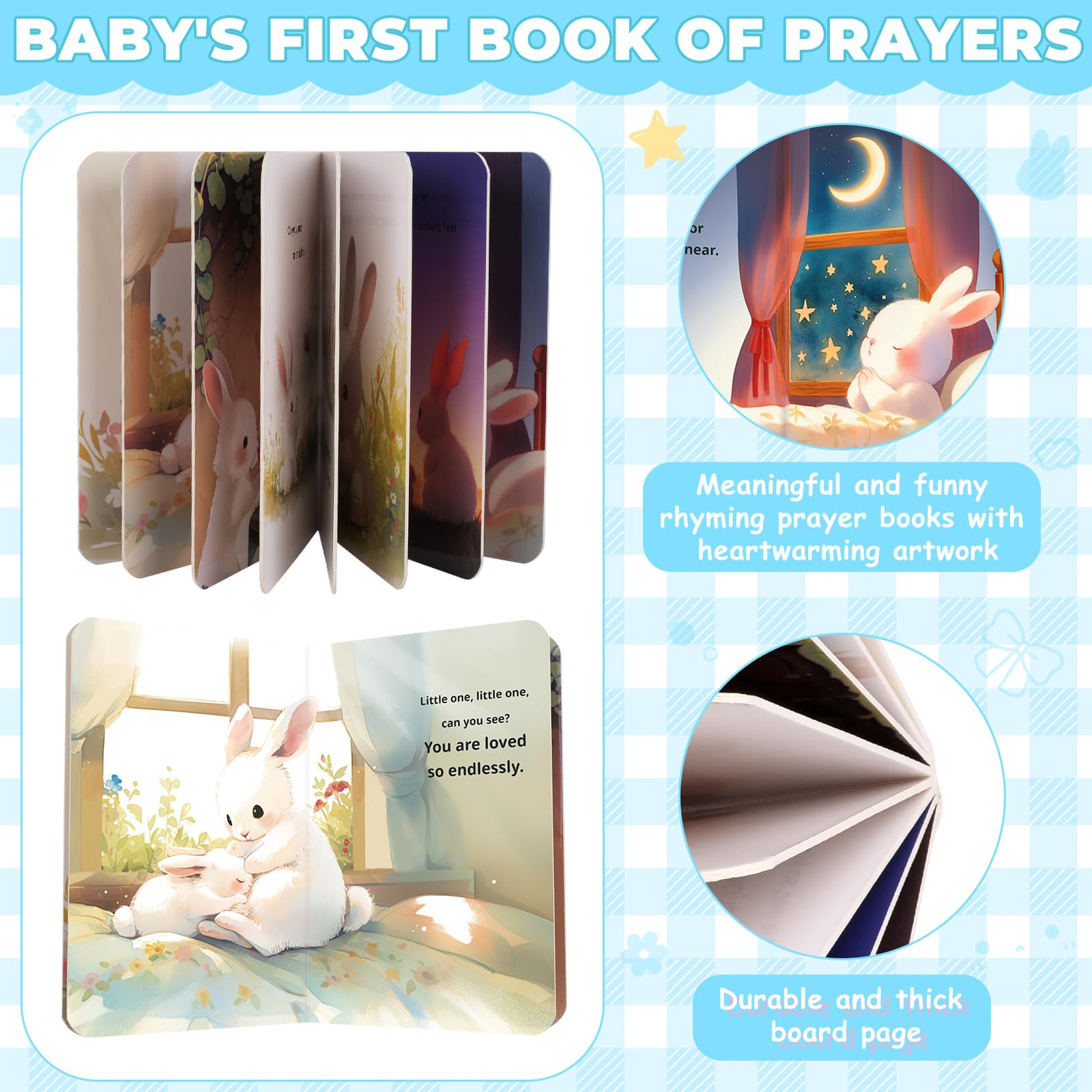 Baptism Gifts for Boy, Christening Gifts for Boys, Dedication Gift, Includes Bunny Stuffed Animal, First Rosary Beads, Prayer Book, Keepsake Blanket, Catholic Baptism Gift Basket