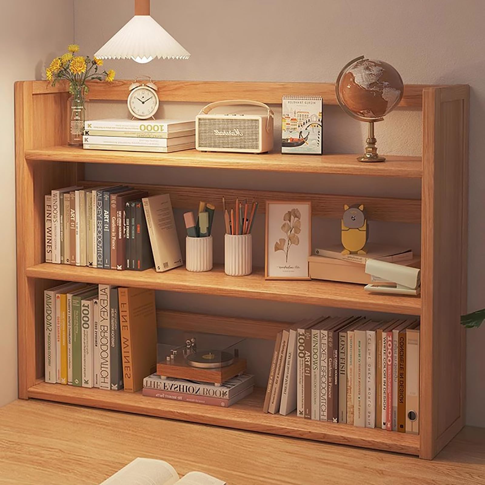 JingNian Petite Étagère De Bureau en Bois, Étagère À Poser sur Bureau 2 Niveaux, Rangement Multifonction pour Maison, Dortoir Et Espace De Travail(Walnut 2 Tier,66cm)