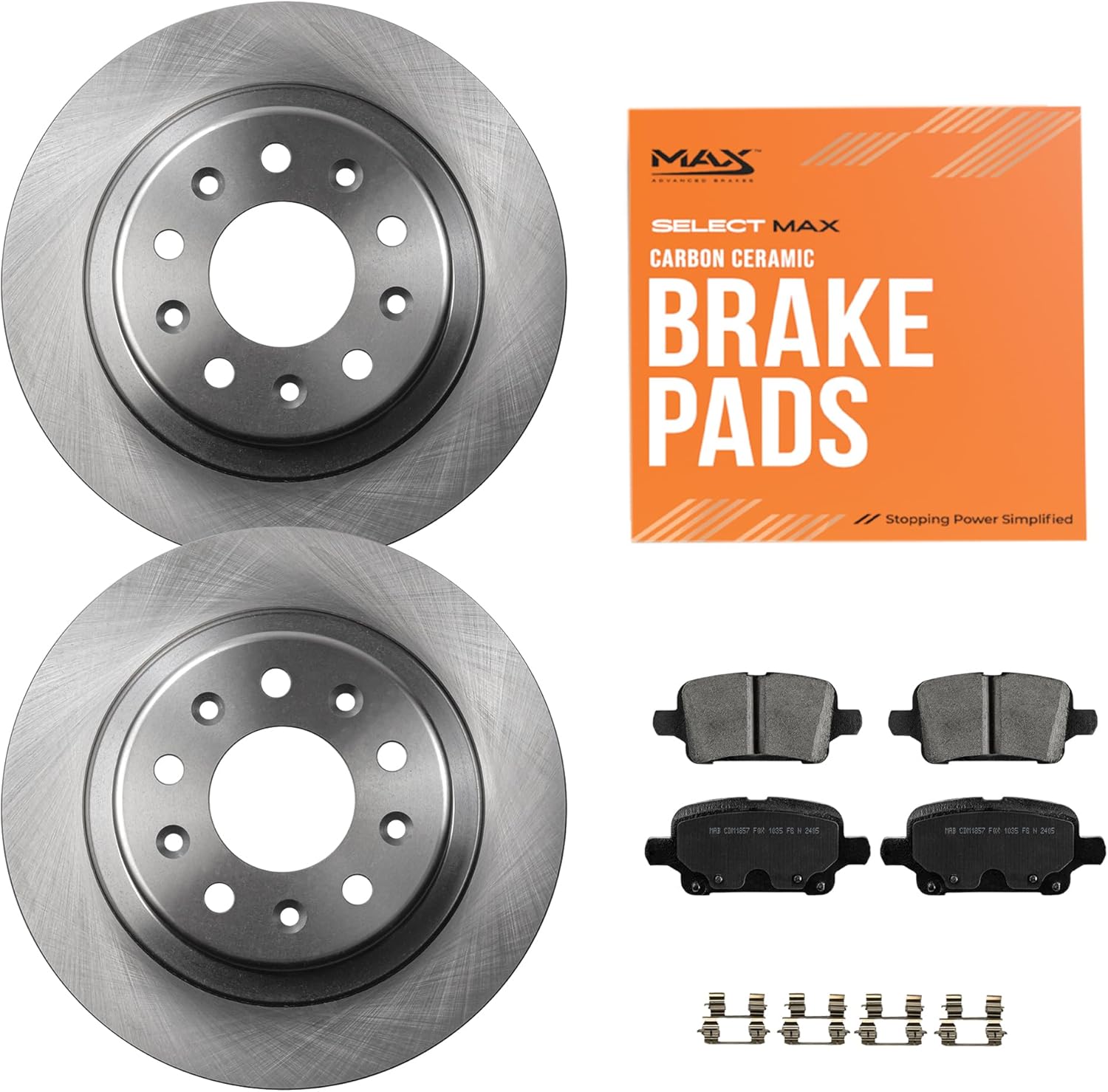 MAX Advanced Brakes - Rear Brake Kit For 2018-2021 Chevrolet Equinox, 2018-2021 GMC Terrain| Carbon Ceramic Brake and Rotor Kit| Daily Driving OE Replacement Brake Rotors