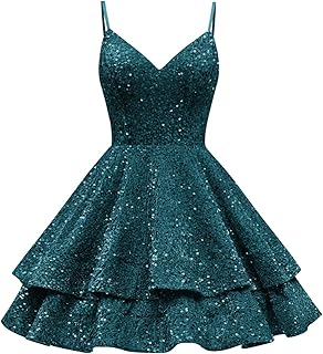 Sparkly Sequin Homecoming Dresses for Teens Tiered Short V Neck Prom Dresses 2024 Formal Cocktail Gown - Buy now