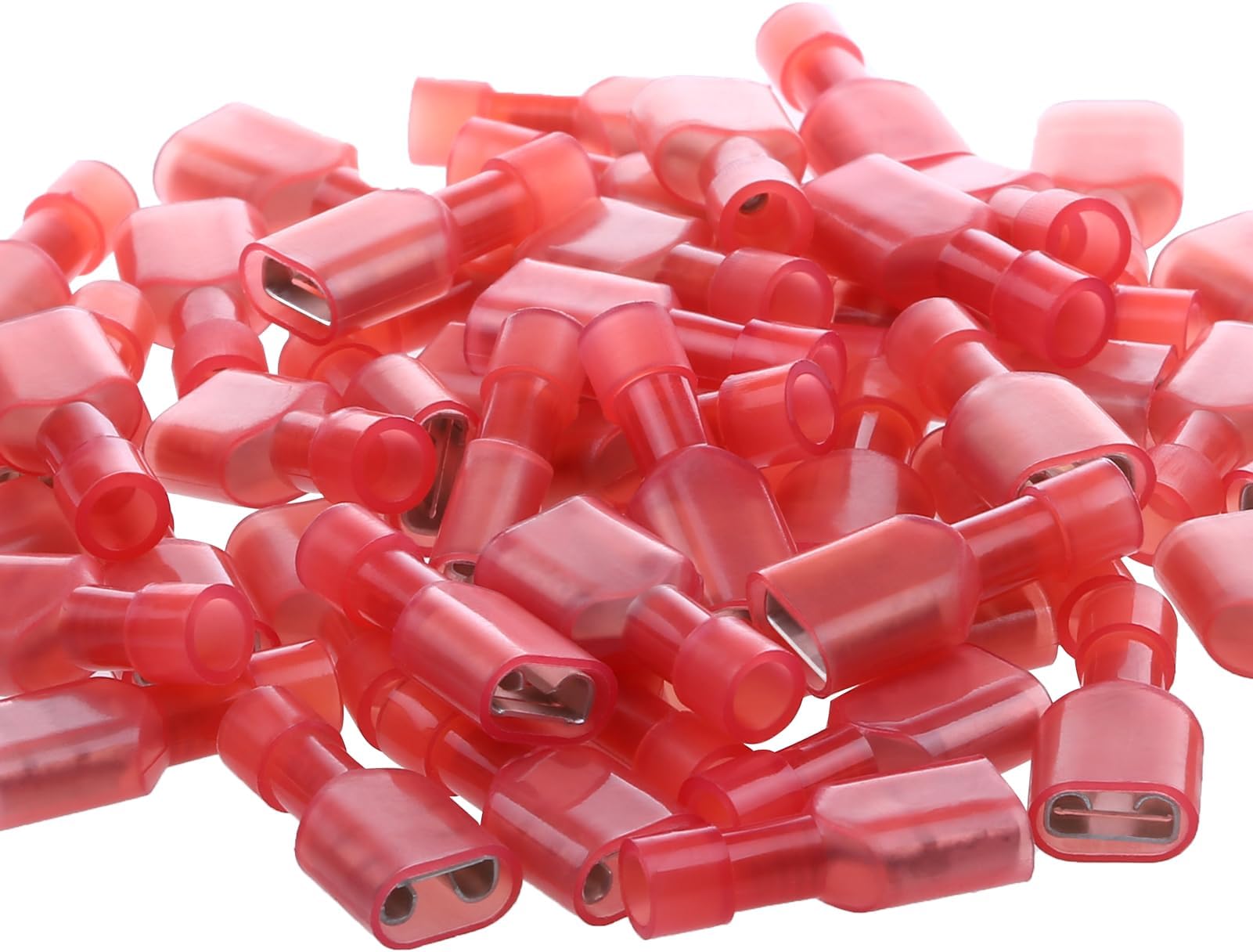 AIRIC UL Listed Red Female Spade Connector 22-16 AWG, 100 Pcs Nylon Electrical Crimps Terminal Connectors for Speaker Auto, Wiring Connect Quick Disconnect Crimp Terminals for 22,20,18,16 Gauge Wire
