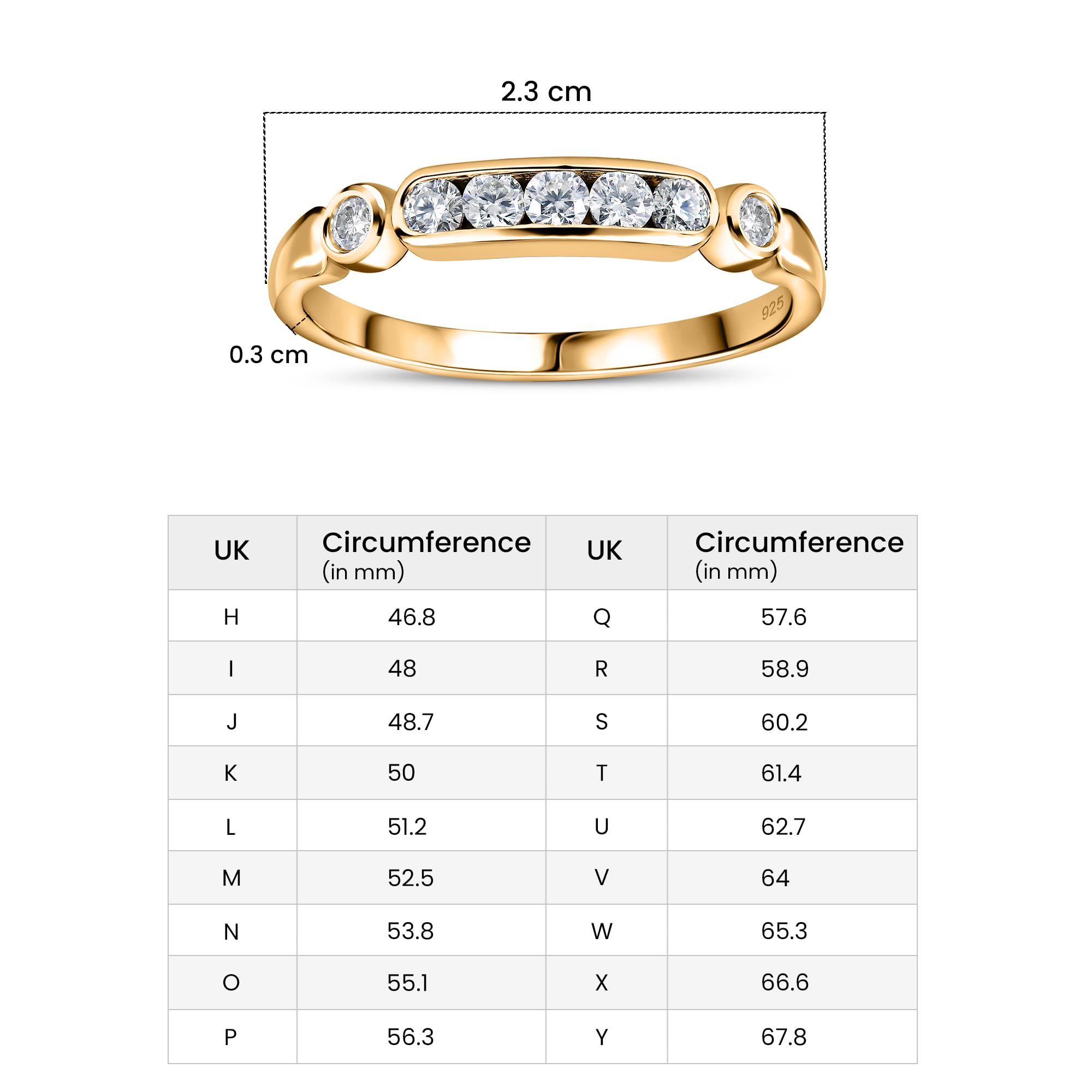 TJC Moissanite Half Eternity Band Ring in Gold and Platinum Plated 925 Silver Anniversary Wedding Rings for Her Ladies Seven Stone Jewellery Gift