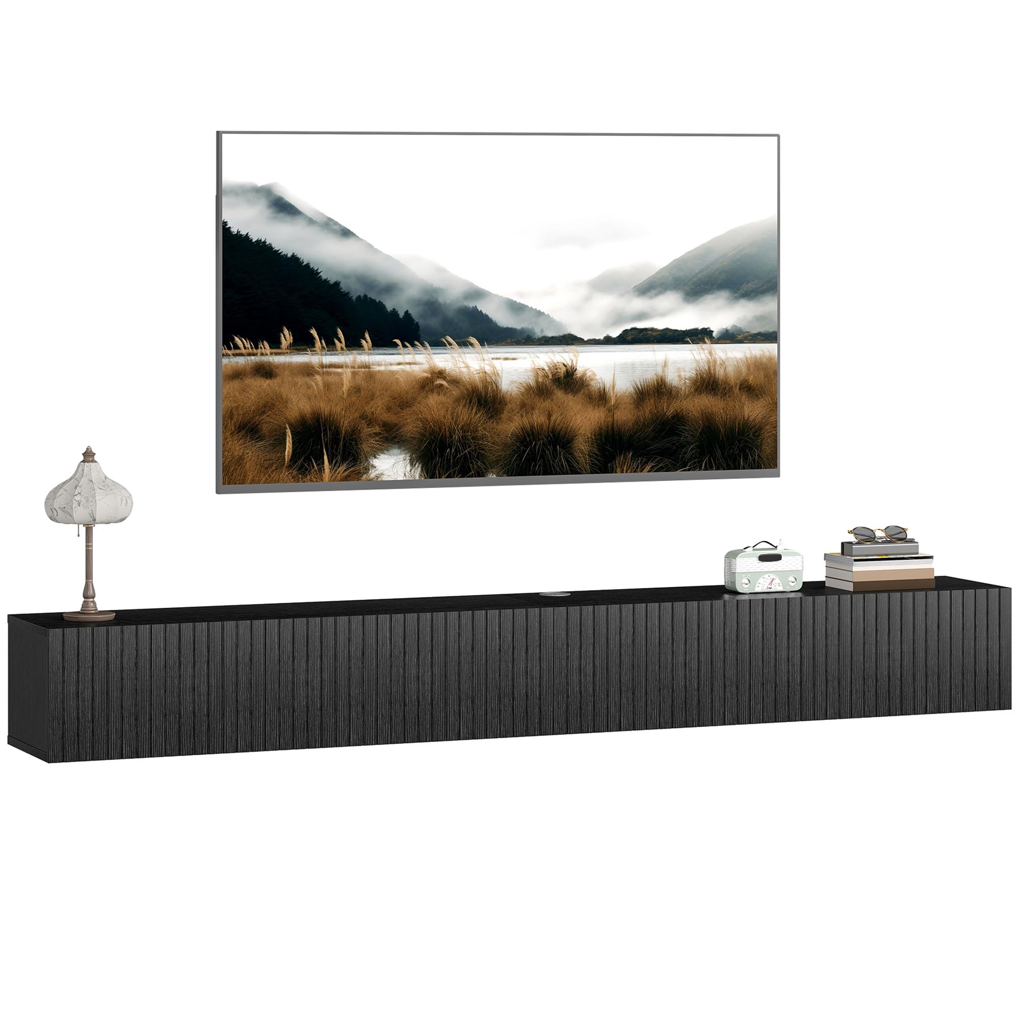 HOMCOM Floating TV Unit for Television up to 72 Inch Wall Mount 180cm Black