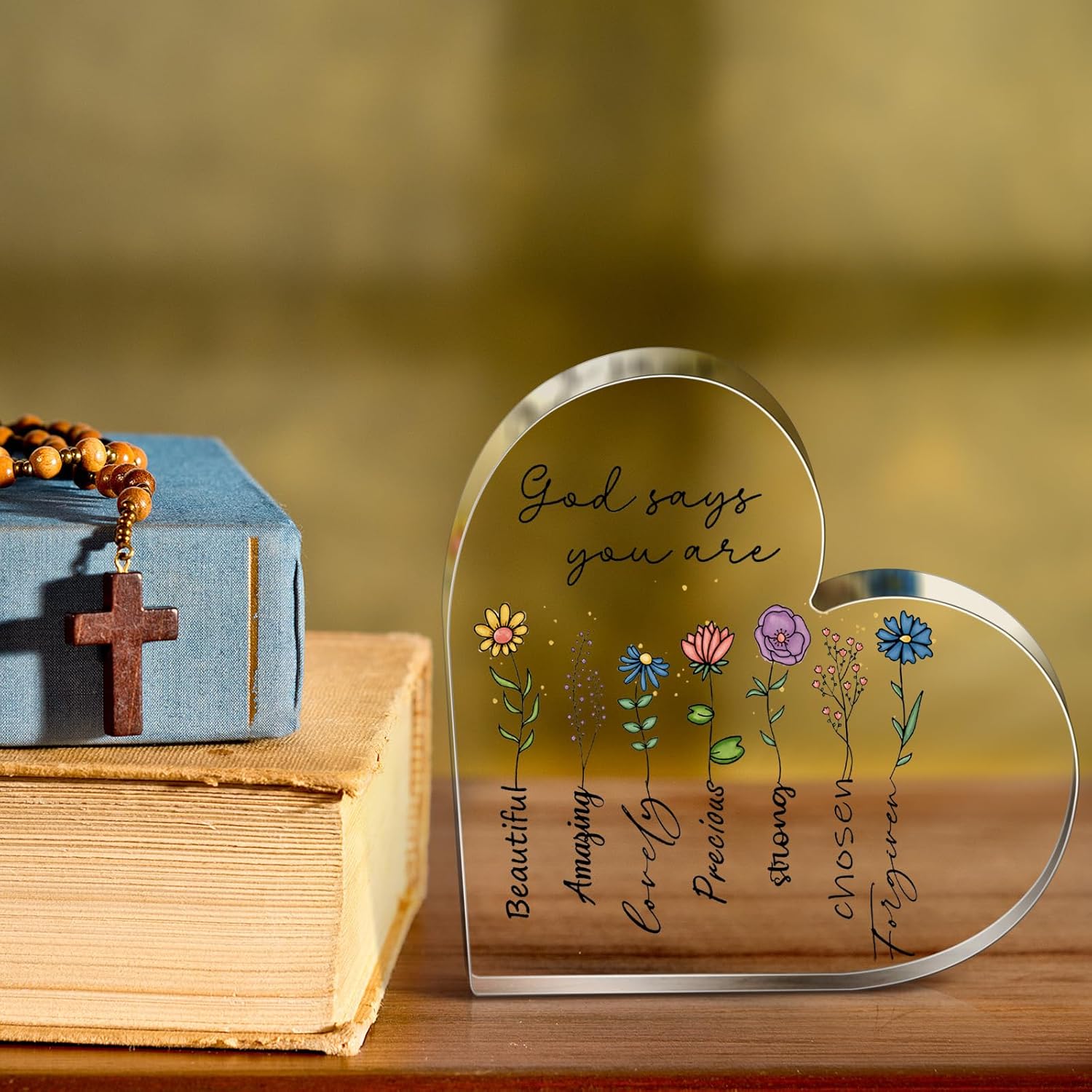 Gerrii Christian Gifts for Women Inspirational Religious Gift Bible Verse Desk Decor Spiritual Acrylic Plaque Decorative Sign Mom Gifts for Mother's Day Birthday Sister Friends(Floral)